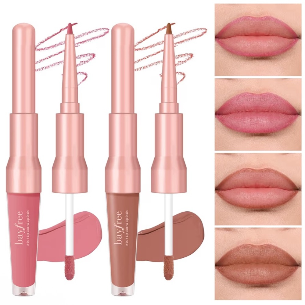 bayfree Rose Love 2 PCS Lip Liner and Lip Stain Combo Set Waterproof Matte Rose
